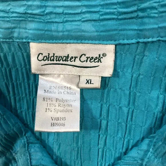 Coldwater Creek Women’s Short Sleeve Collared Crinkled Turquoise Top size XL - Picture 4 of 9